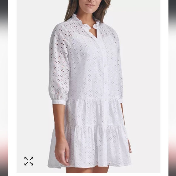 Tommy Hilfiger Dresses & Skirts - Tommy Hilfiger White Button Down Cotton Tiered Lined Eyelet Dress Size 2